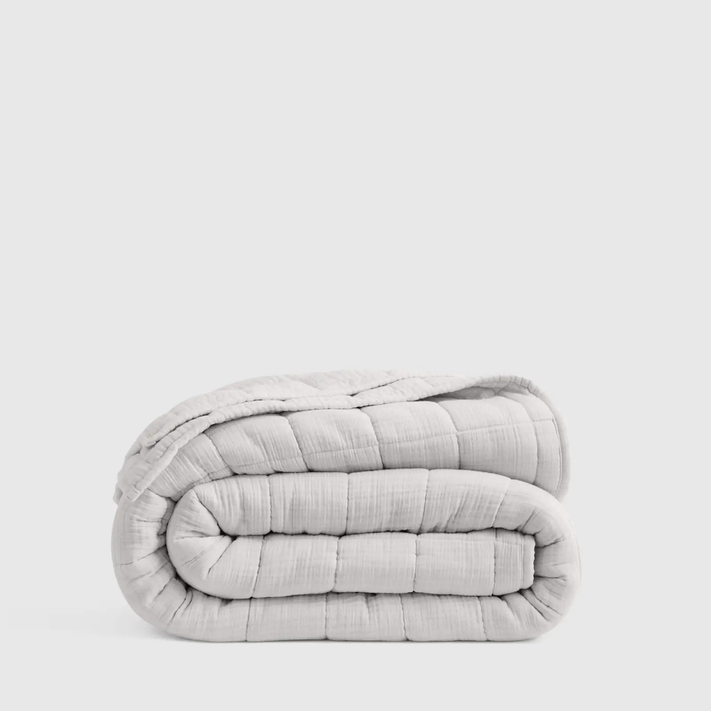 NWT QUINCE Organic Airy Gauze Box Quilt Twin Light Grey